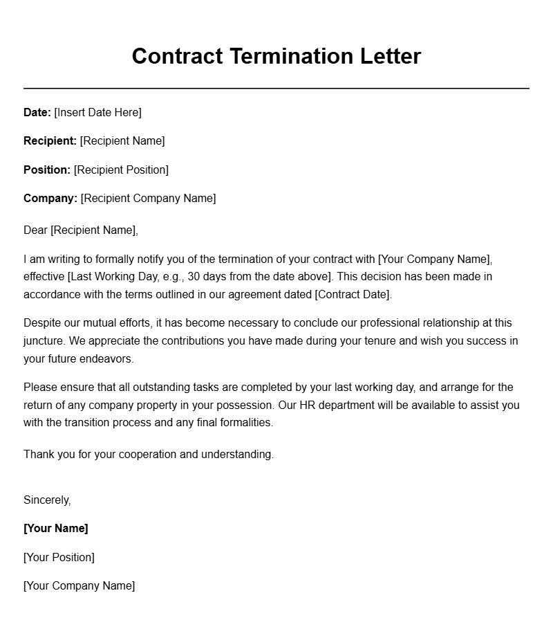 Sample Contract Termination Letters for Your Reference