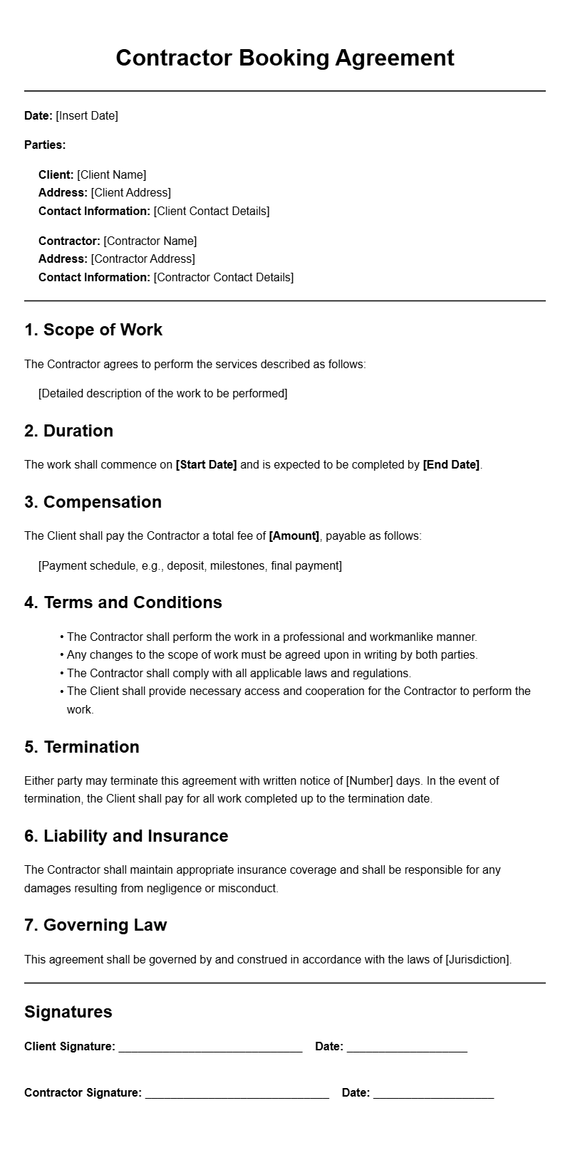 Contractor Booking Agreement Templates for Smooth Projects