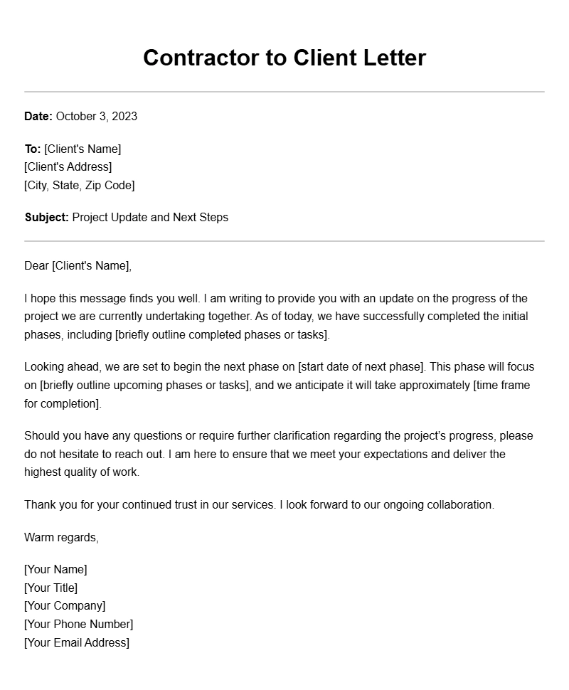 Contractor to Client Letter Samples for Every Occasion