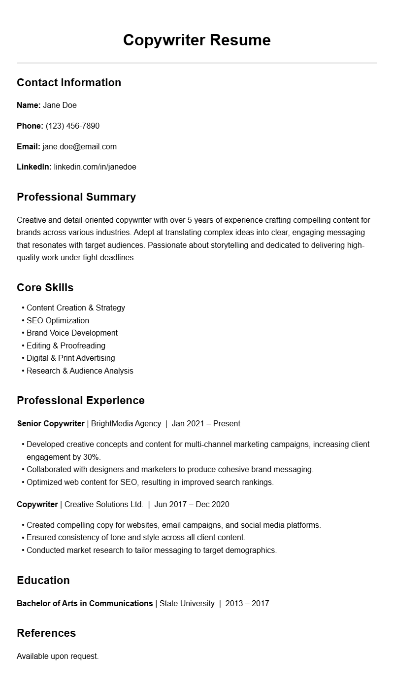 Effective Copywriter Resume Samples to Showcase Your Skills