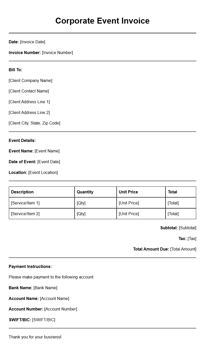 Corporate Event Invoice Templates for Your Business Needs