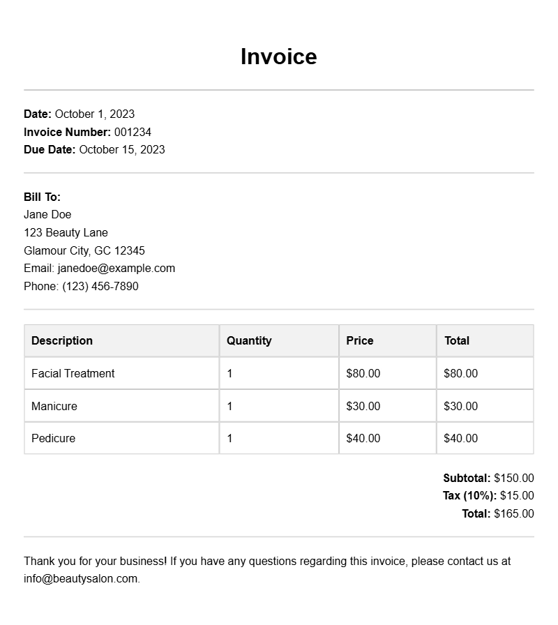 Cosmetologist Invoice Templates for Professional Use