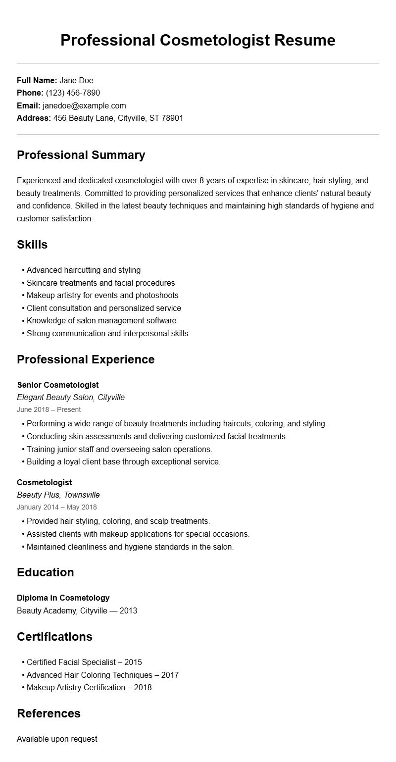 Professional Cosmetologist Resume Templates for Your Career