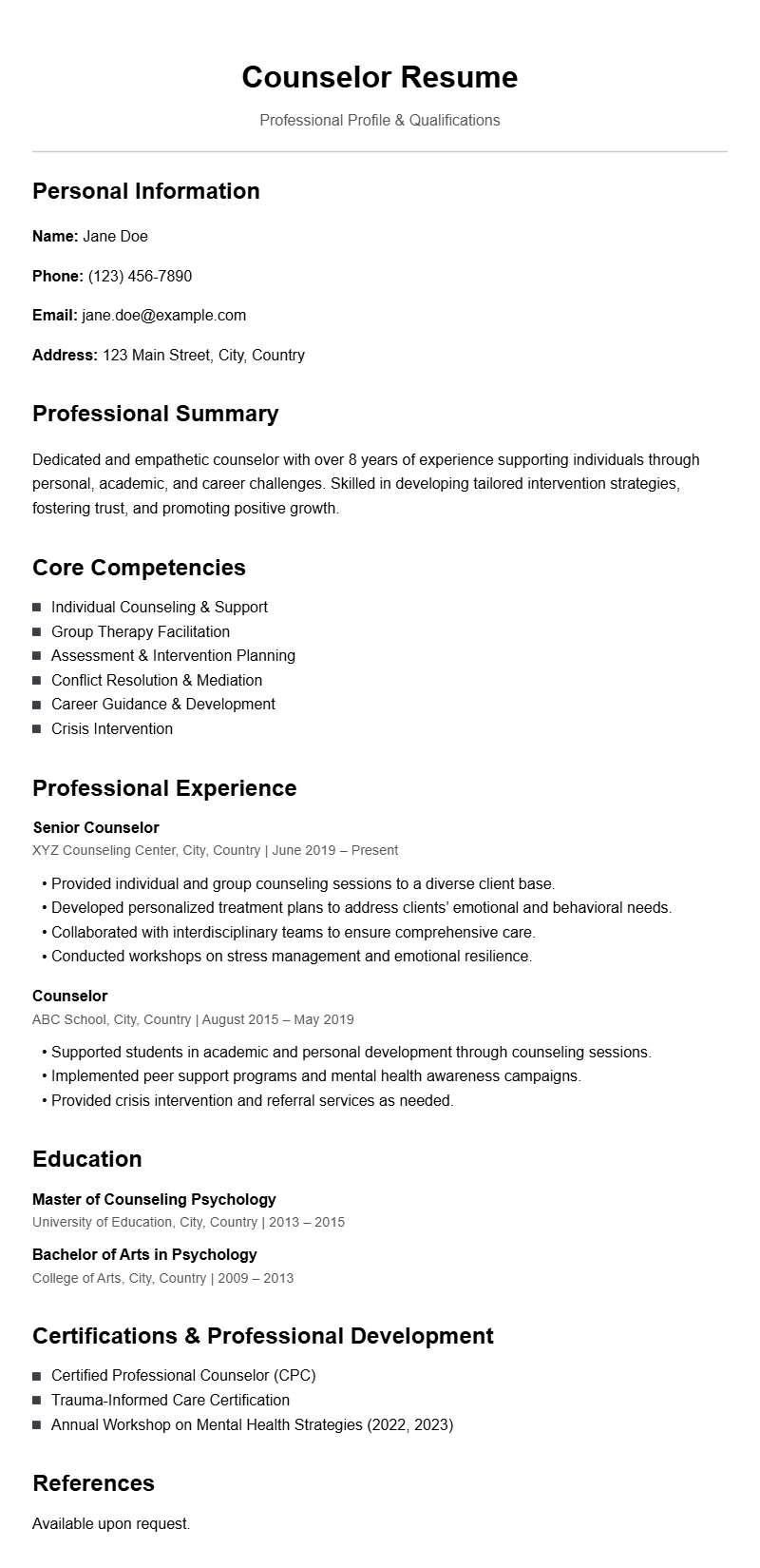 Professional Counselor Resume Templates for a Strong Application