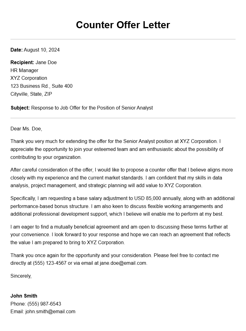 Effective Counter Offer Letter Samples for Negotiating Better Terms