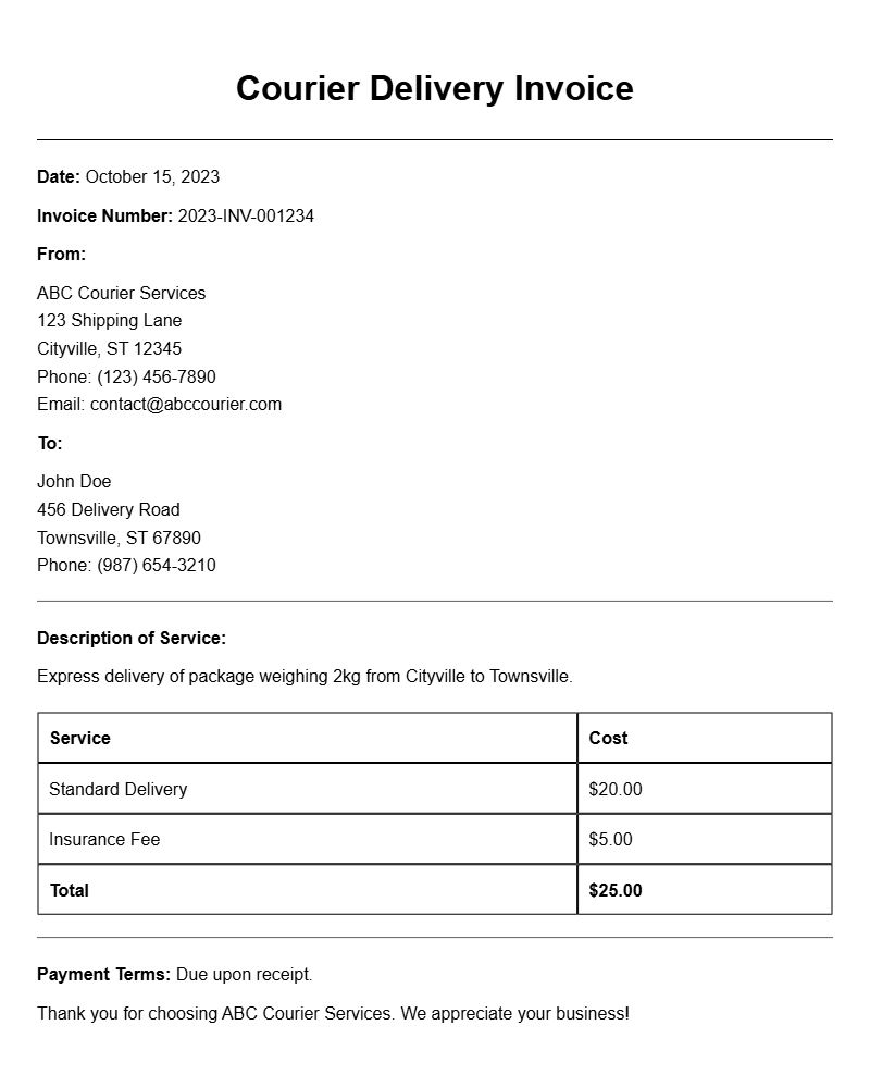 Courier Delivery Invoice Samples for Easy Reference