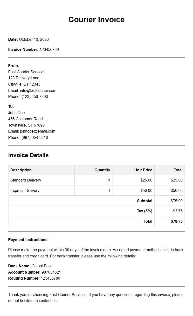 Courier Invoice Samples for Your Business Needs