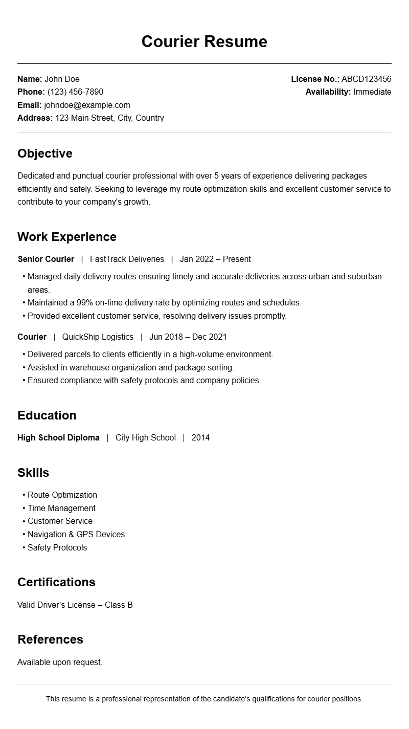 Courier Resume Templates to Showcase Your Skills