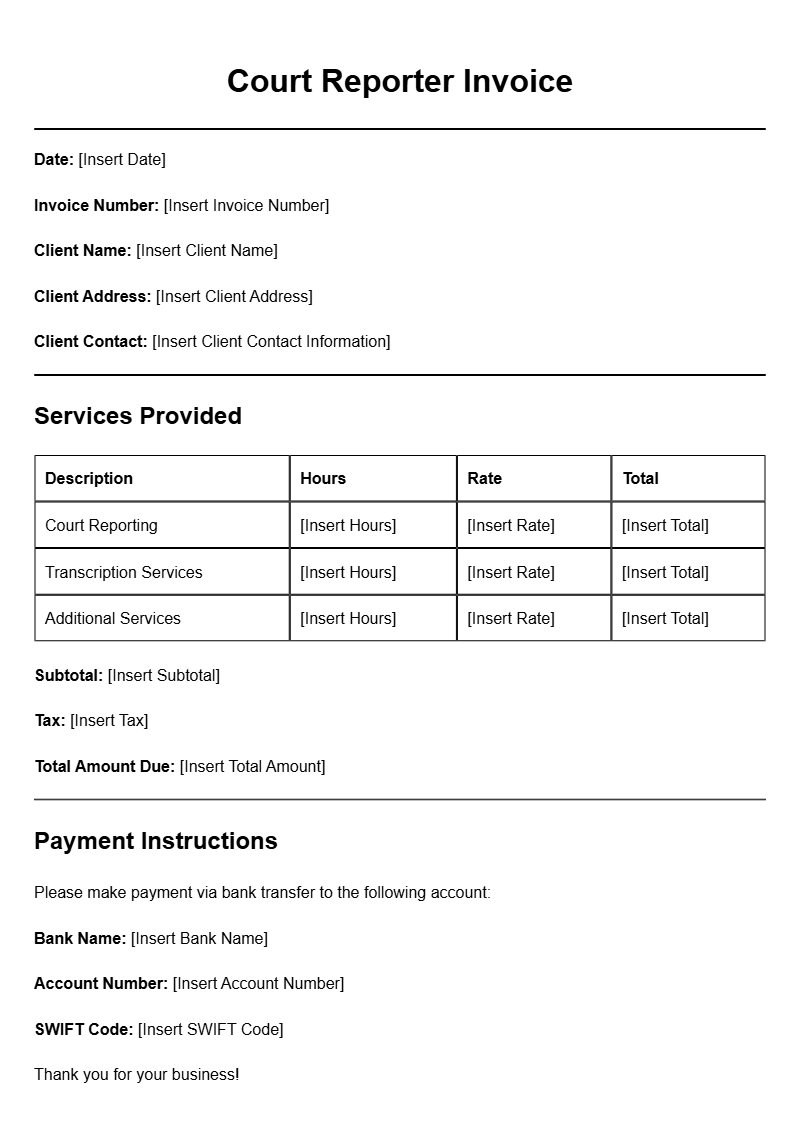 Court Reporter Invoice Templates for Professional Use Court Reporter Invoice Templates for Professional Use