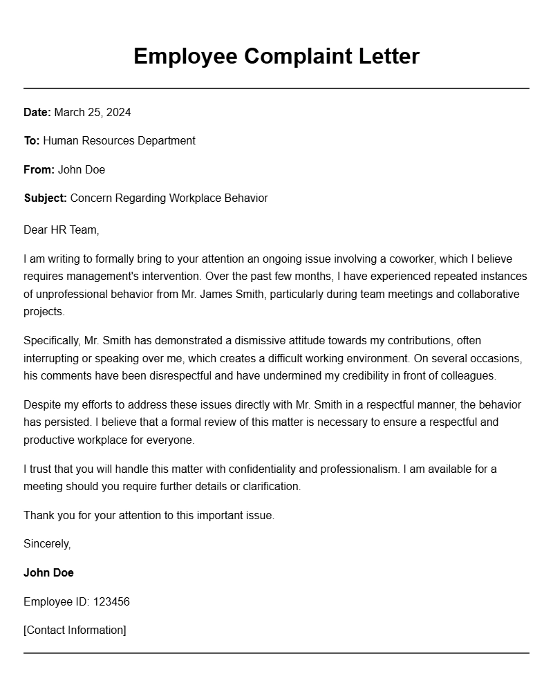 Effective Coworker Complaint Letter Samples for Workplace Concerns