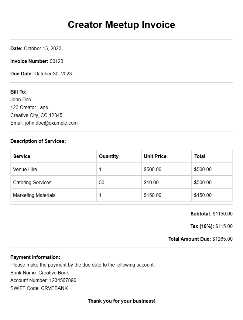 Creator Meetup Invoice Samples for Easy Billing