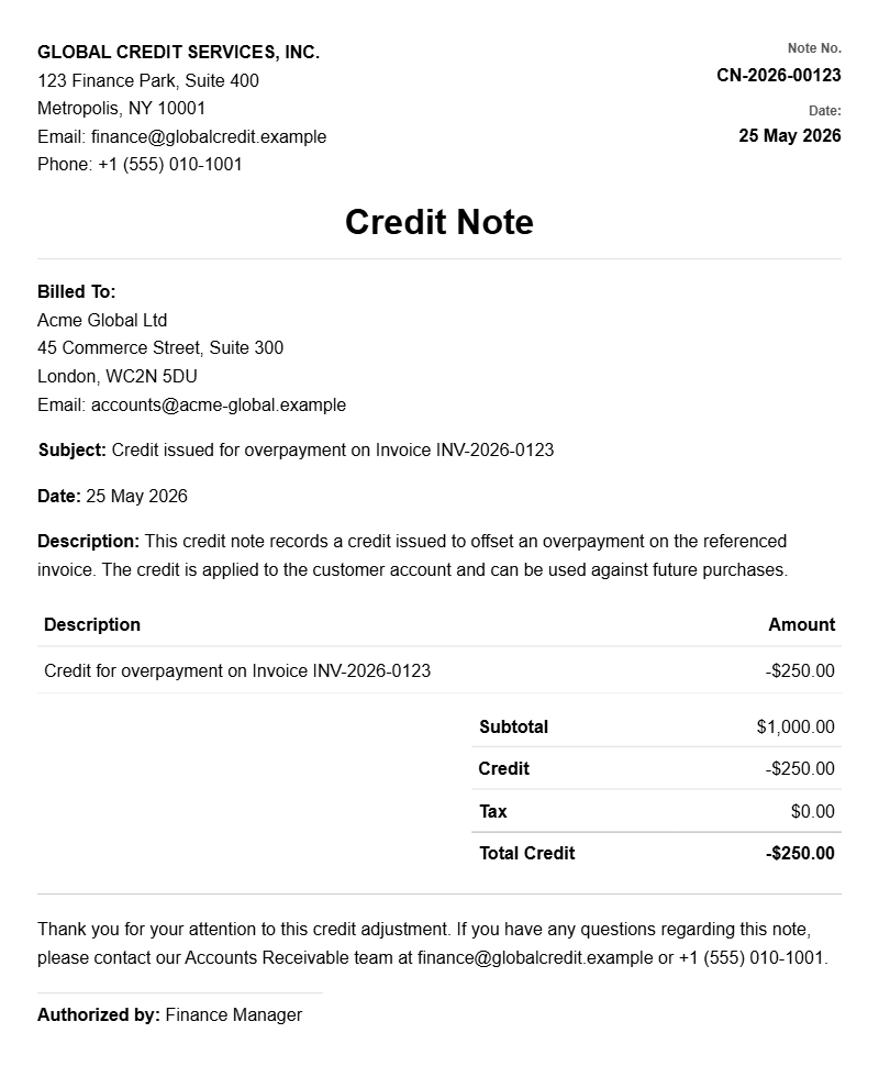 Credit-Based Invoice Samples
