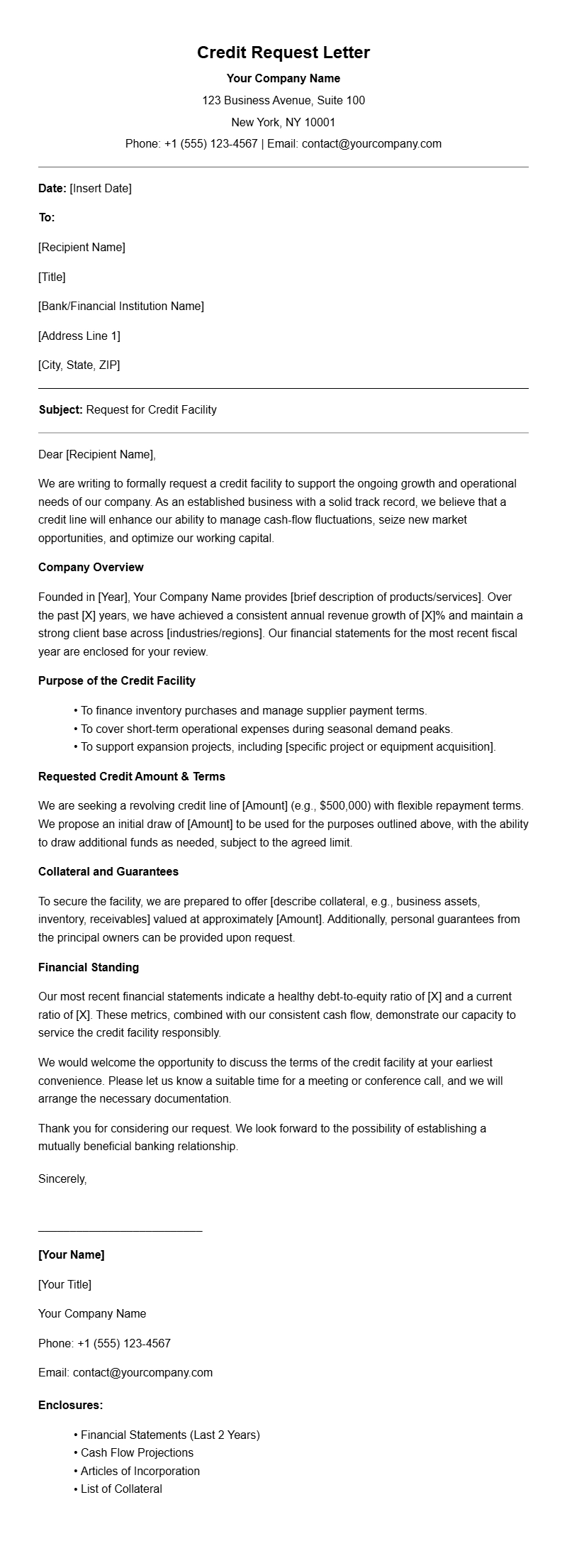 Credit Request Letter Templates