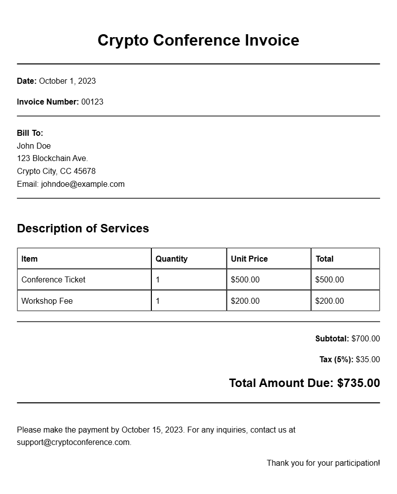 Crypto Conference Invoice Templates for Easy Billing