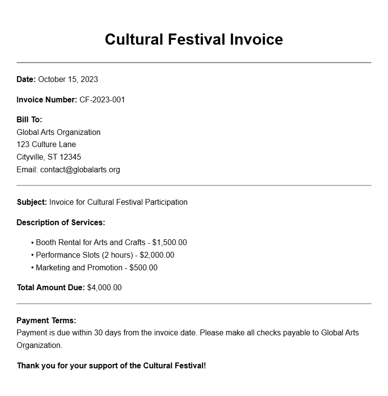Cultural Festival Invoice Samples for Event Organizers Cultural Festival Invoice Samples for Event Organizers