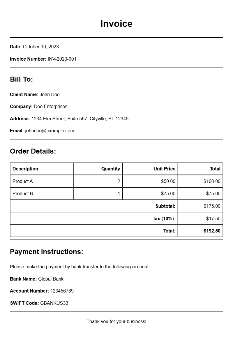 Custom Order Invoice Templates for Your Business Needs