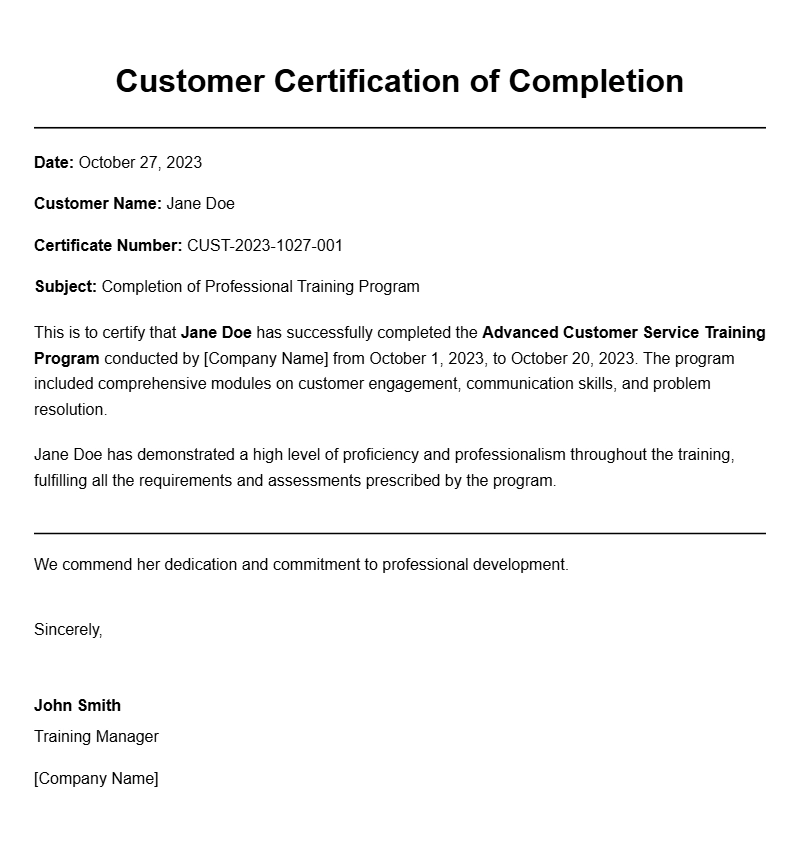 Customer Certificate Samples for Your Business Needs