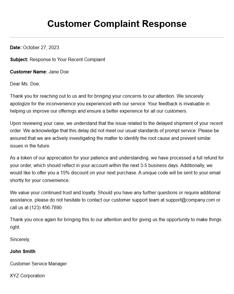 Effective Customer Complaint Response Letter Samples