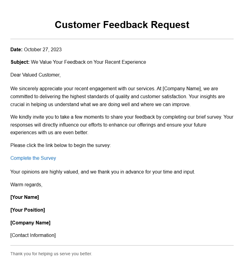 Effective Customer Feedback Request Letter Samples