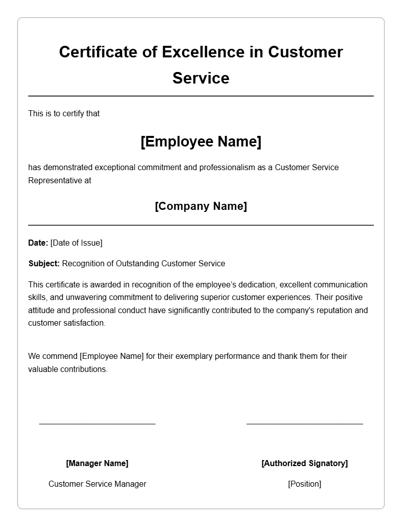 Customer Service Employee Certificate Templates for Recognition