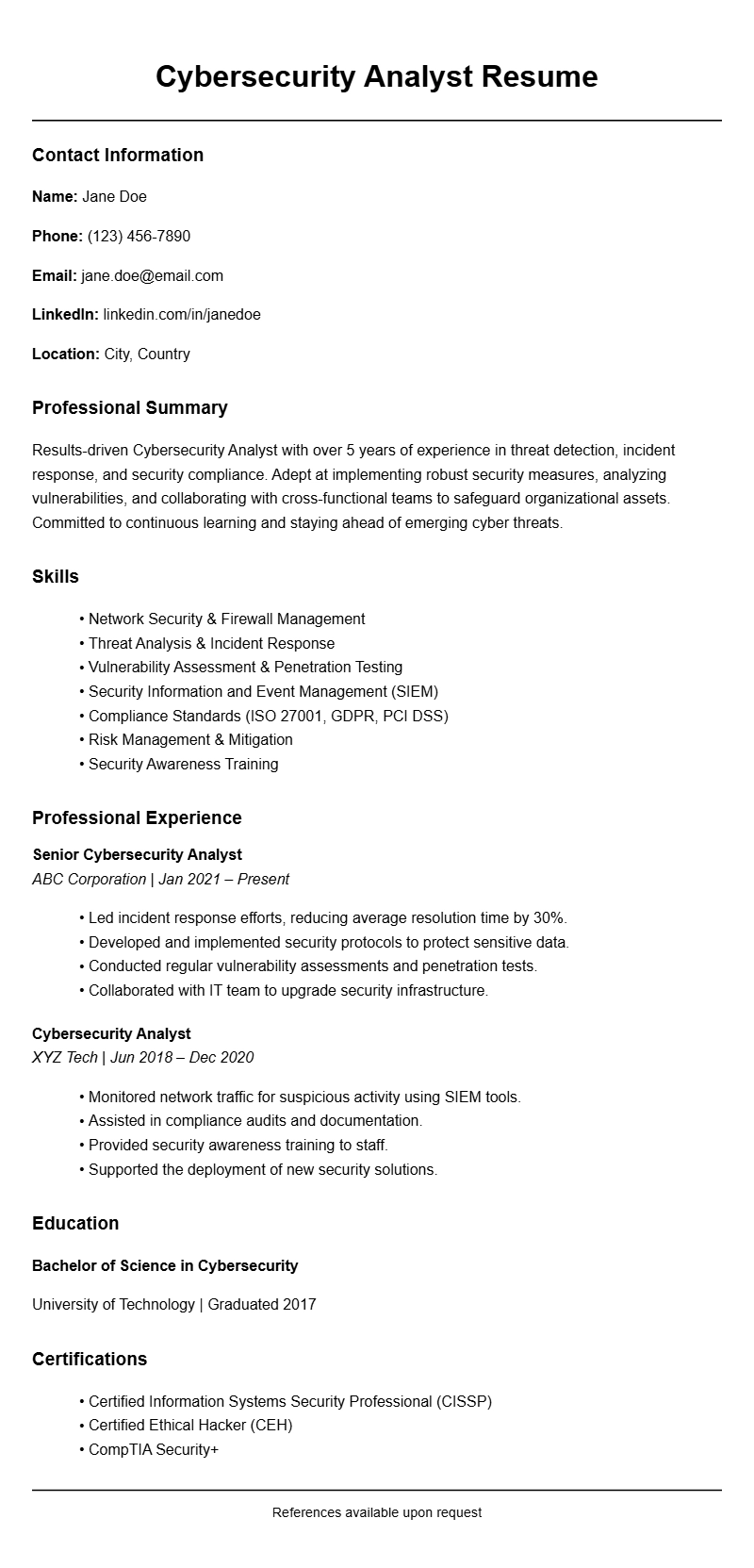 Best Cybersecurity Analyst Resume Templates for 2024