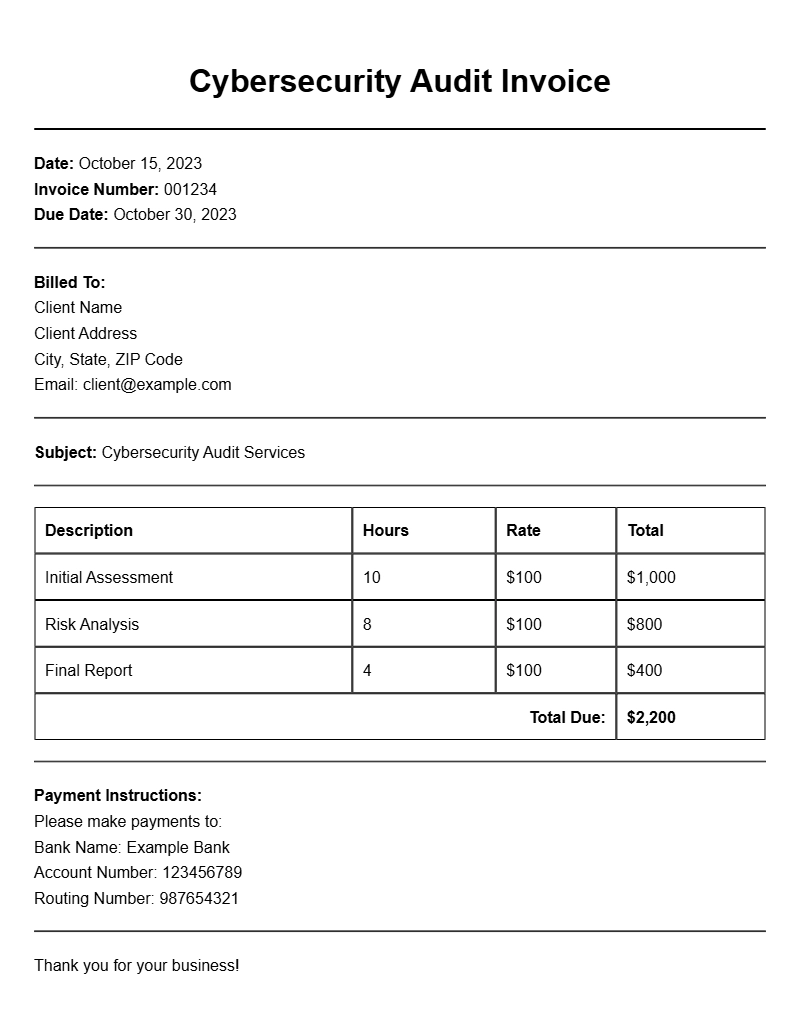 Cybersecurity Audit Invoice Templates for Your Business Needs