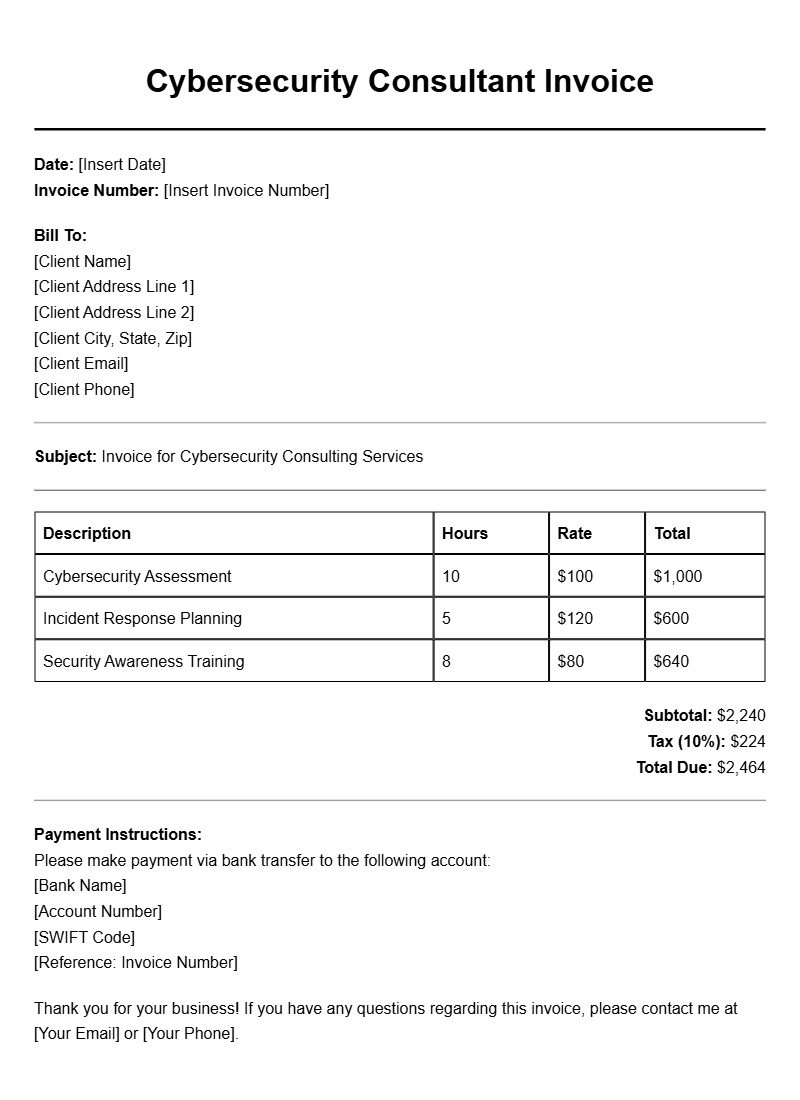 Cybersecurity Consultant Invoice Templates for Professionals