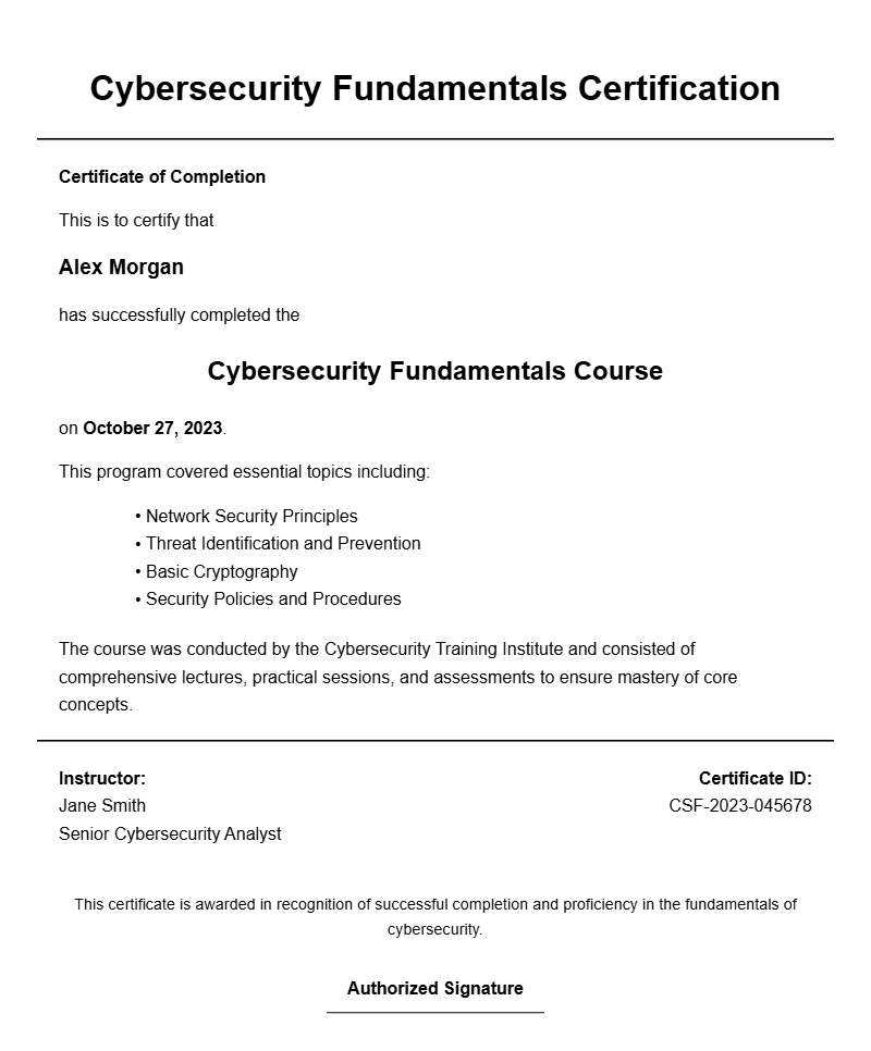 Sample Cybersecurity Student Certificates to Showcase Your Achievements