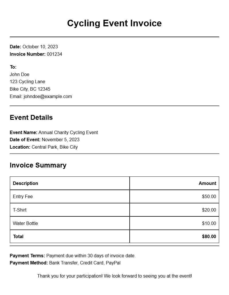 Cycling Event Invoice Templates for Easy Billing