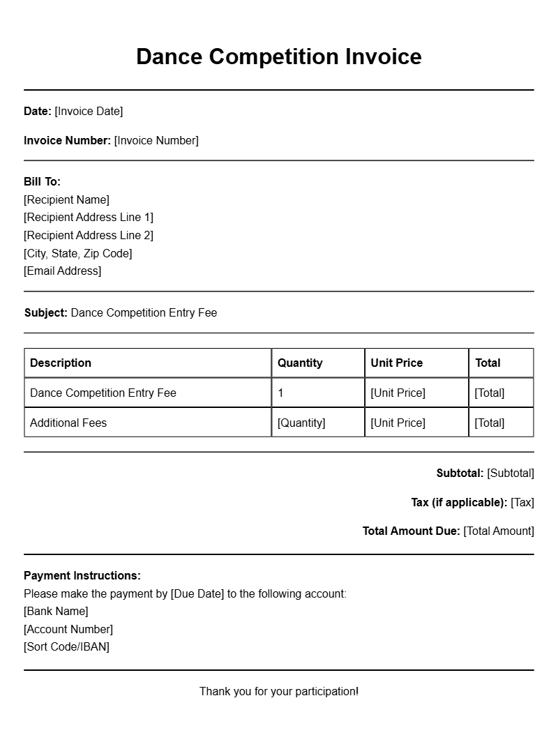 Dance Competition Invoice Templates for Easy Billing