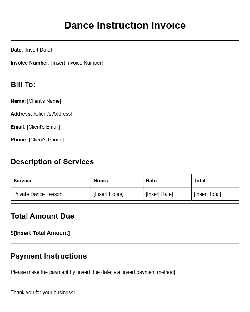 Dance Instructor Invoice Templates for Easy Billing