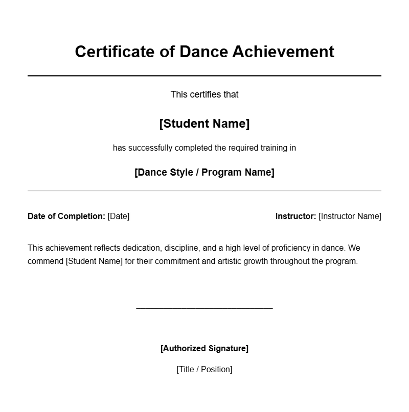 Dance Student Certificate Templates for Recognition and Achievement