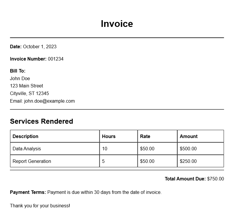 Data Analyst Invoice Samples for Your Business Needs