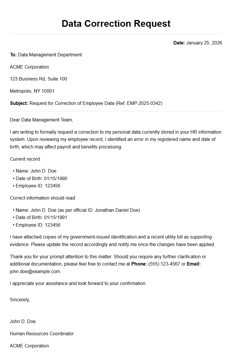 Data Correction Request Letter Samples
