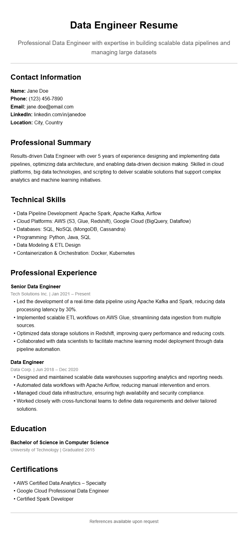 Best Data Engineer Resume Templates for a Strong Application