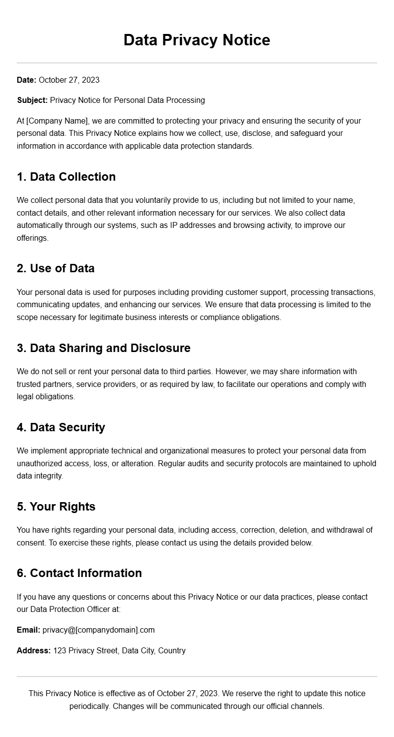 Sample Data Privacy Notice Letters for Your Business