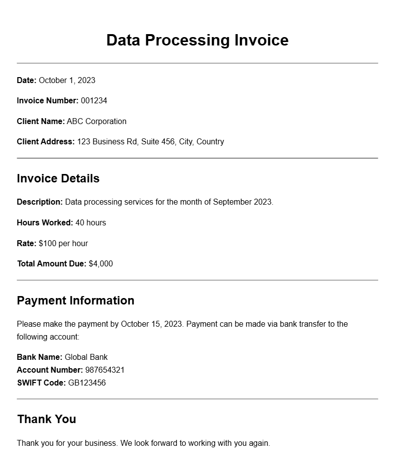 Data Processing Invoice Templates for Efficient Billing