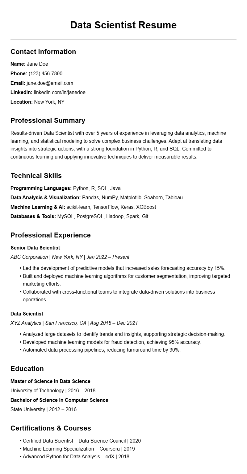 Best Data Scientist Resume Templates for a Strong Application