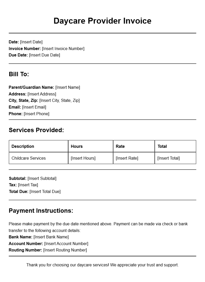 Daycare Provider Invoice Templates for Easy Billing