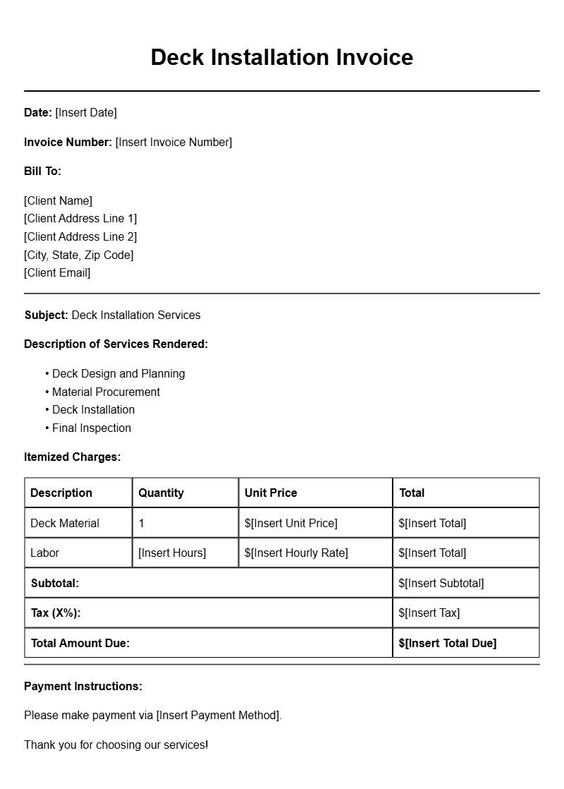 Deck Installation Invoice Templates for Your Business Needs