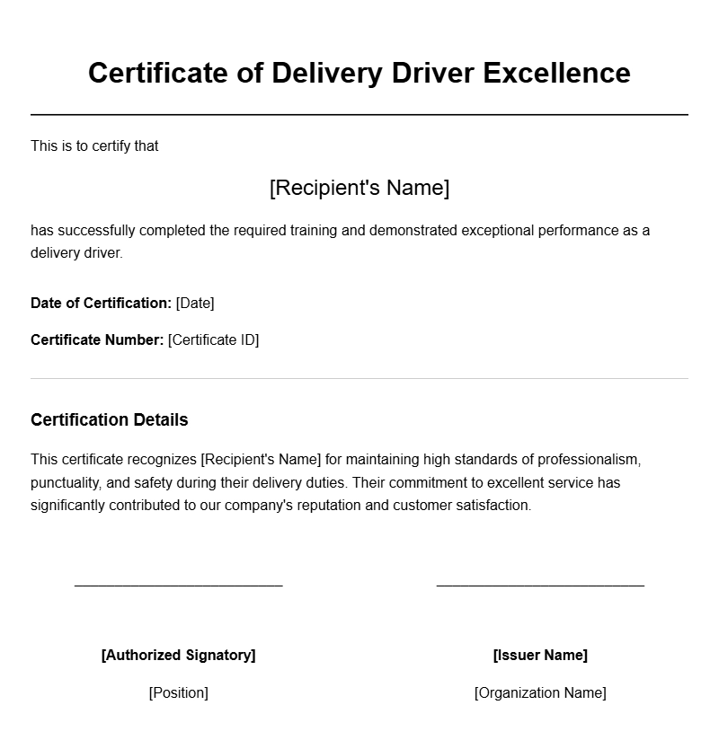 Delivery Driver Certificate Templates for Professional Recognition