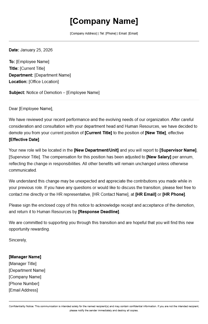 Demotion Notice Letter Examples