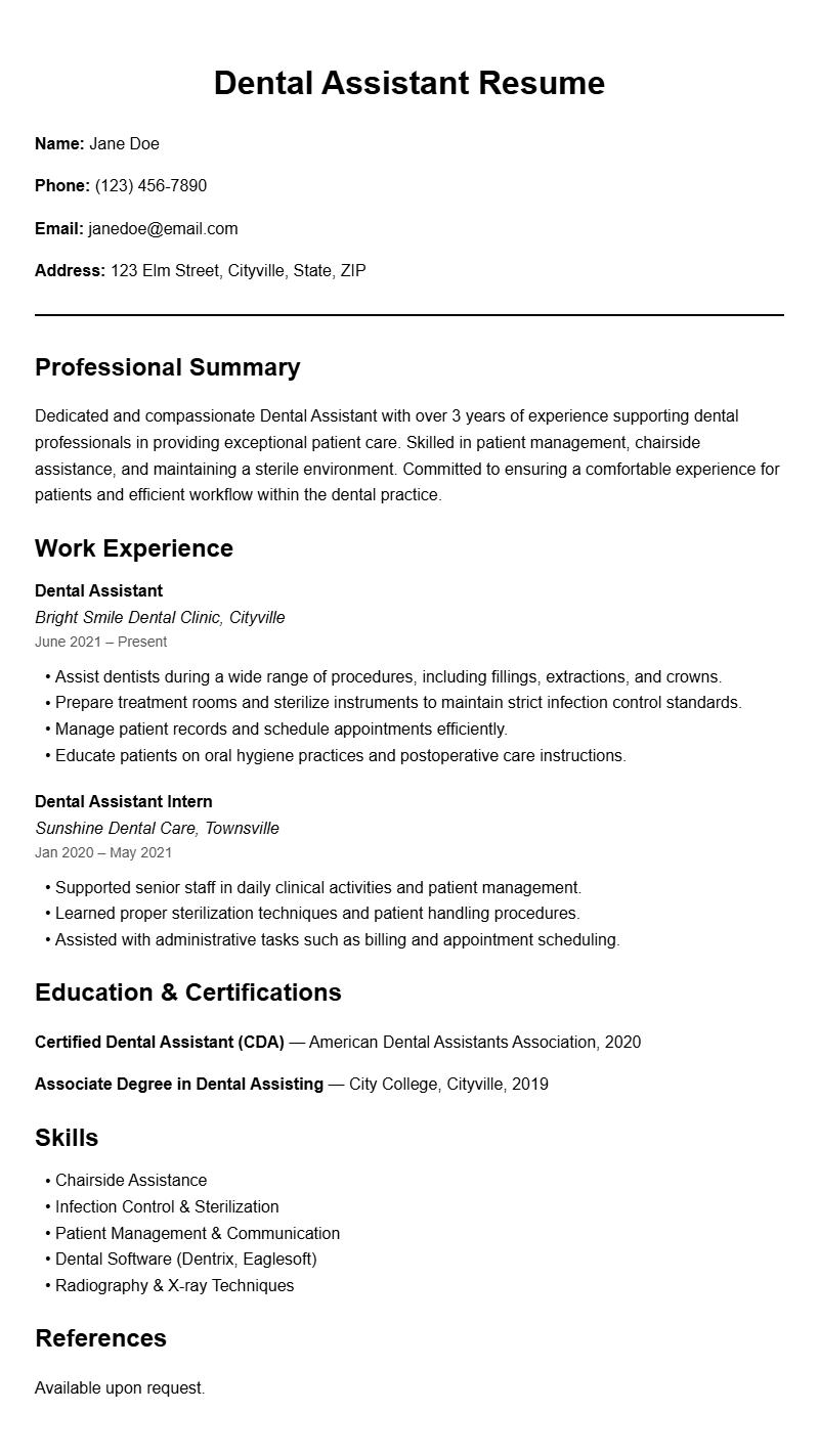 Dental Assistant Resume Samples to Showcase Your Skills