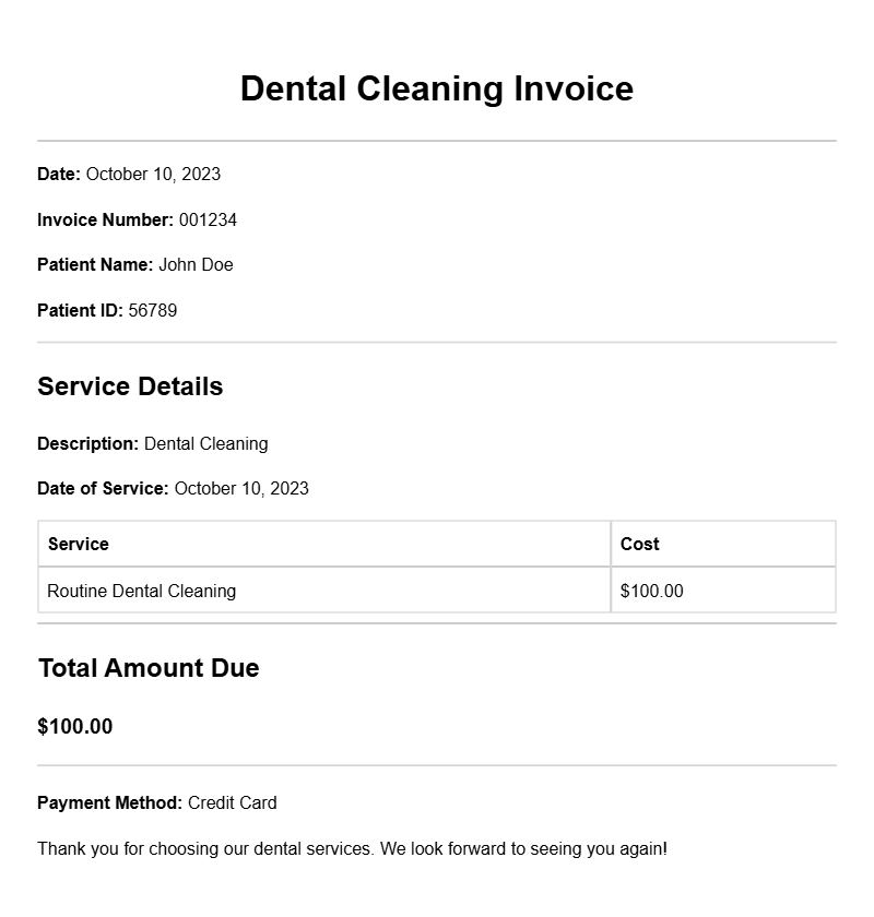 Dental Cleaning Invoice Samples for Your Practice