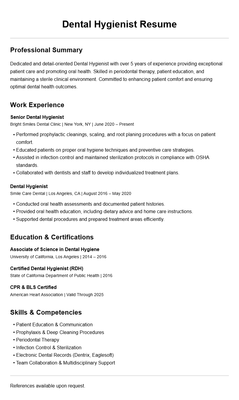 Dental Hygienist Resume Samples to Showcase Your Skills