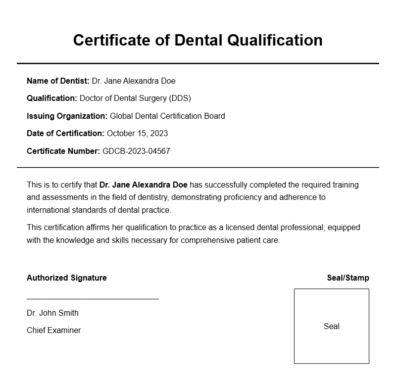 Professional Dentist Certificate Templates for Recognition