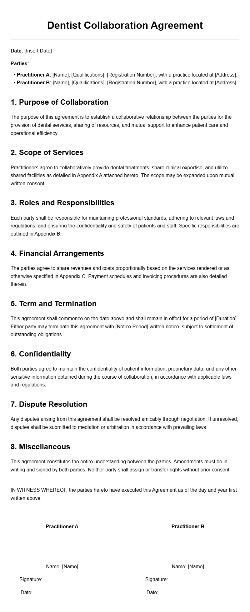 Dentist Collaboration Agreement Templates for Smooth Partnerships