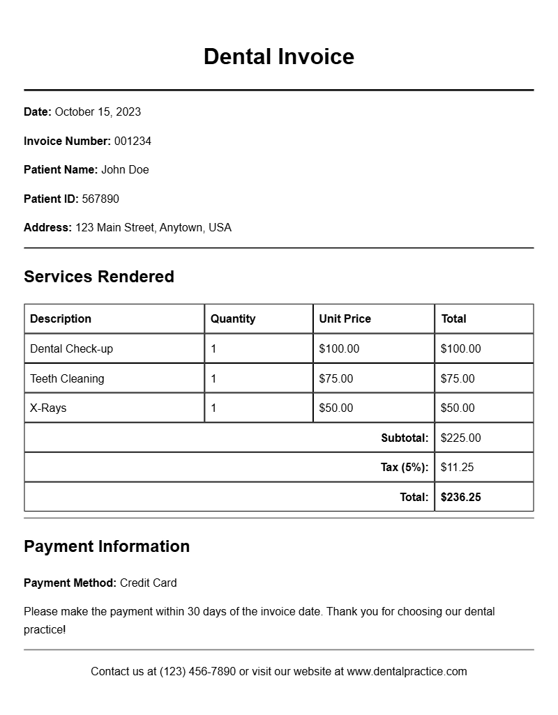 Sample Dentist Invoices for Your Practice Needs