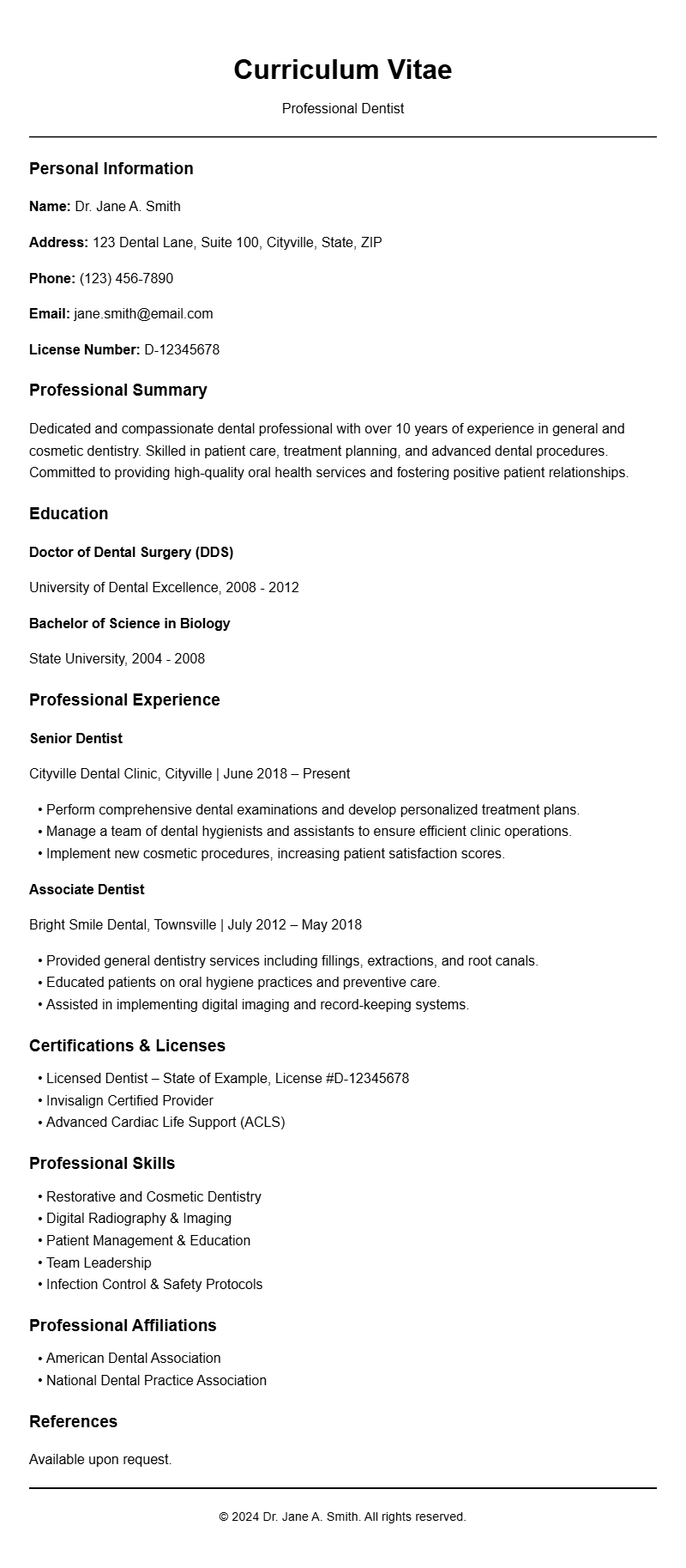 Professional Dentist Resume Templates to Stand Out