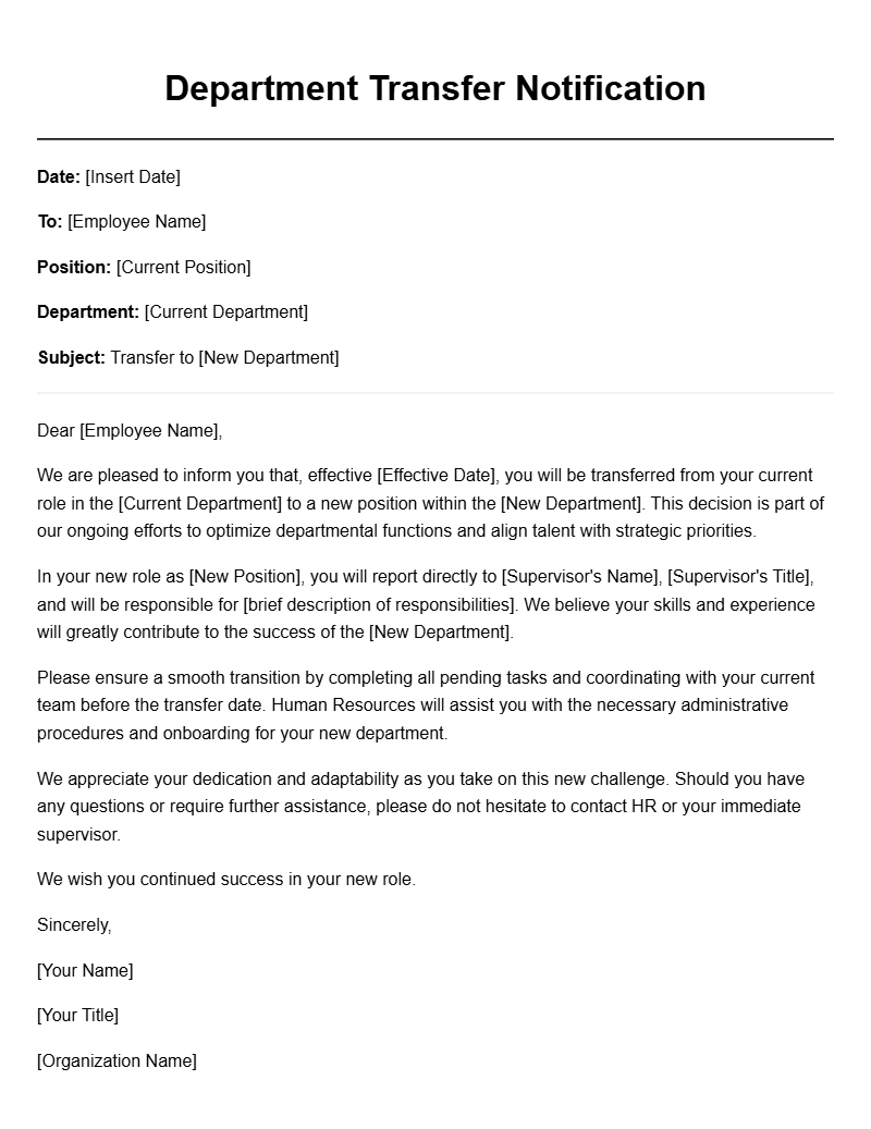 Sample Department Transfer Letters for Professional Use